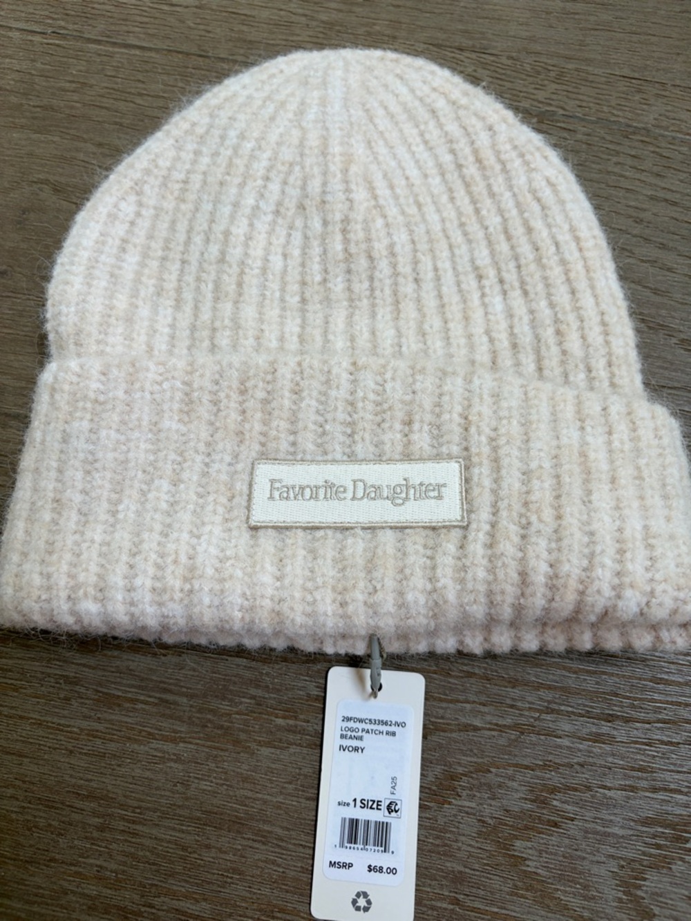 Favorite Daughter Cream Ribbed Knit Beanie